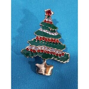 Christmas Tree Brooch or Necklace Red & Green 1.5ins Tall.